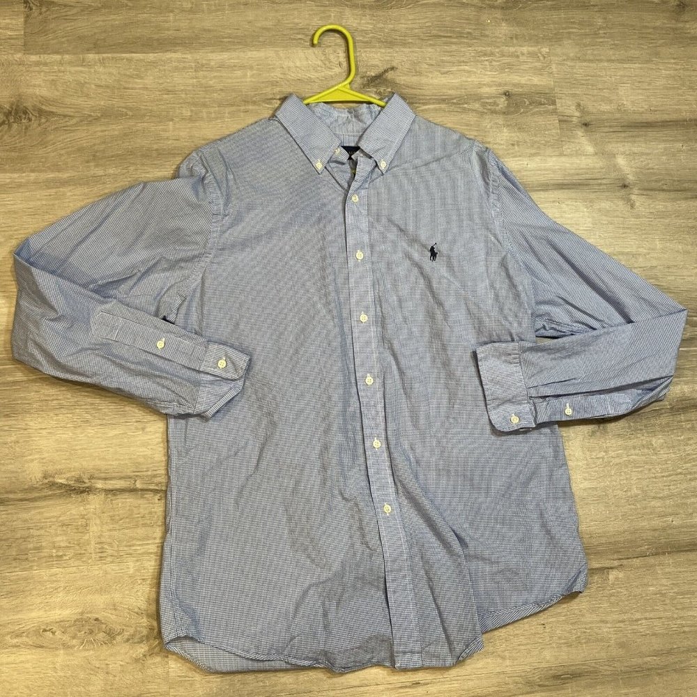 Ralph Lauren Button Down Shirt Mens Large Blue Plaid Pony Classic Fit‎ Wedding
